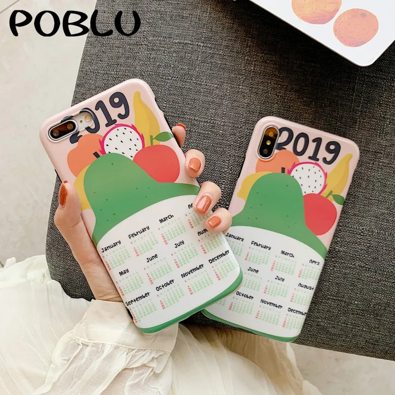 POBLU Funny Fuirt 2019 Calendar Case Fo iphone XR XS Max Cute Matte IMD Soft TPU Back Phone Cover Shell For 6s 7 8 Plus |