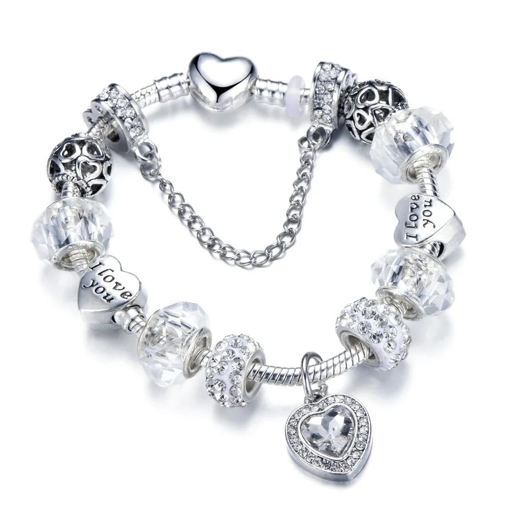 Couple Style Love Heart Crystal Charm Bracelet For Women fit Original