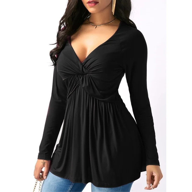 

Tshirt Female Autumn and Winter Women's T Shirt Tops 2018 Pleated Loose Long Sleeved T-shirt Plus Size Woman Clothing Harajuku