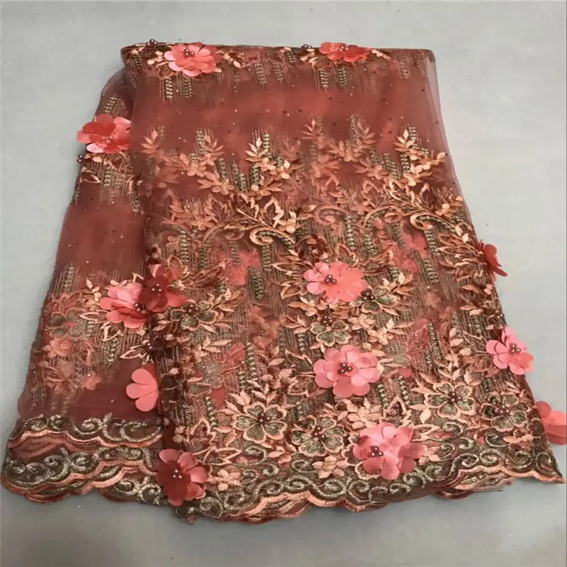 

3D Flowers African French Tulle Net Lace Fabric 2018 Latest Embroidered Nigerian With 3D Flower Lace Fabrics For Wedding Dress