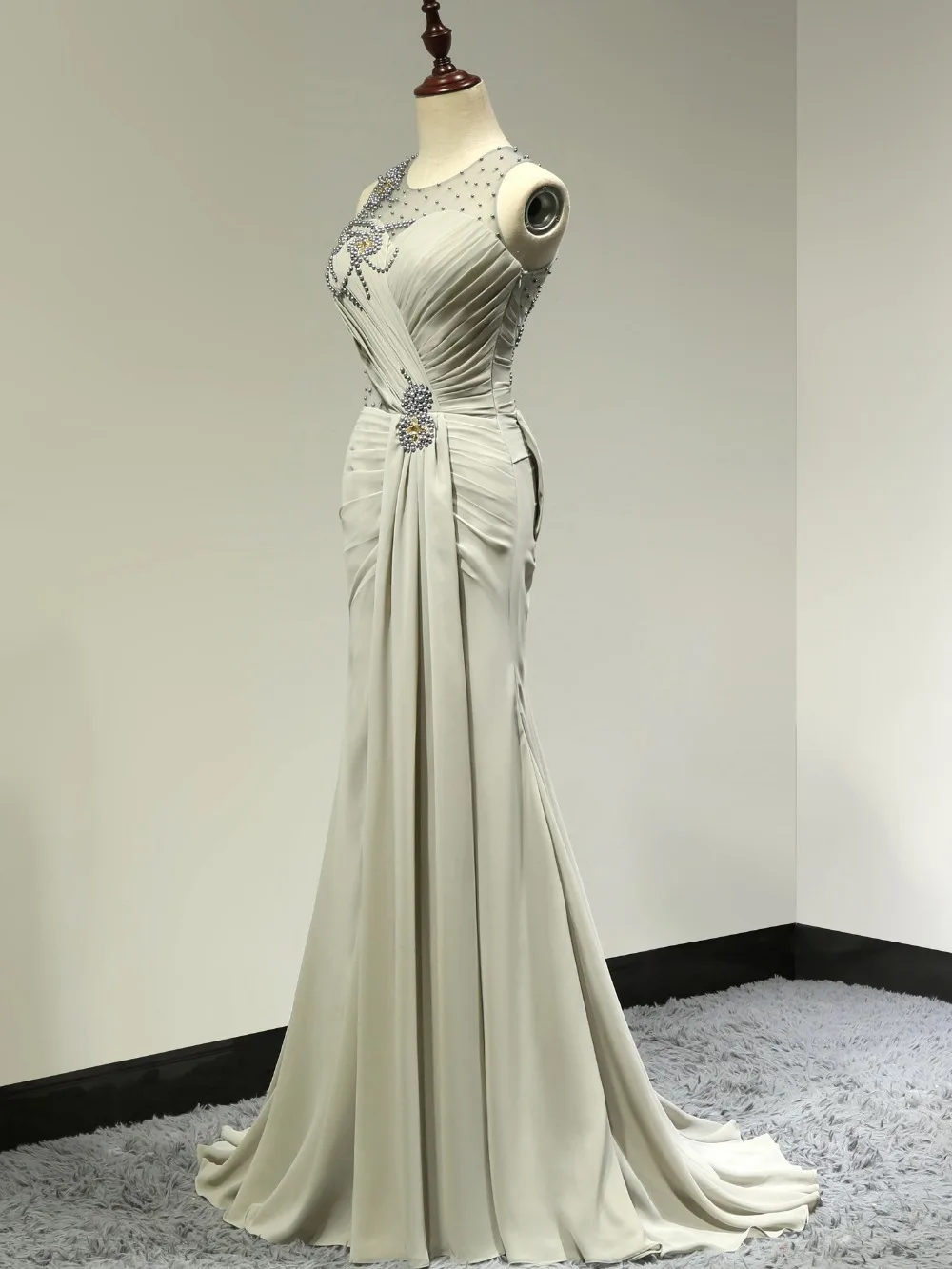 Party 2019 Chiffon Patterned Bow Sexy Elegant Mermaid Evening Dress Long Formal Gown Sleeveless vestido de festa longo SL-E99