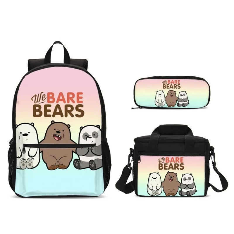 

Fashion We Bare Bears Print School Bags Set For Teenager Girls Backpack Schoolbags Laptop Backpack Children Bookbag Food Package