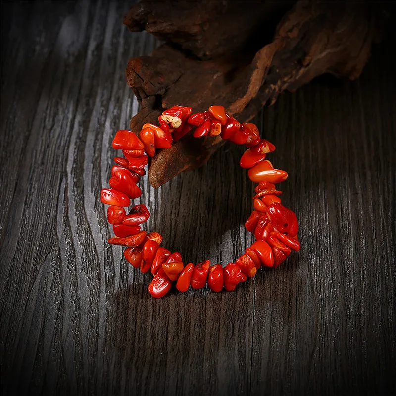 

KCALOE Women's Boho Red Coral Stone Wristband Bracelets Simple Circle Chips Women Bracelet Bracciale Corallo Pulsera Roja