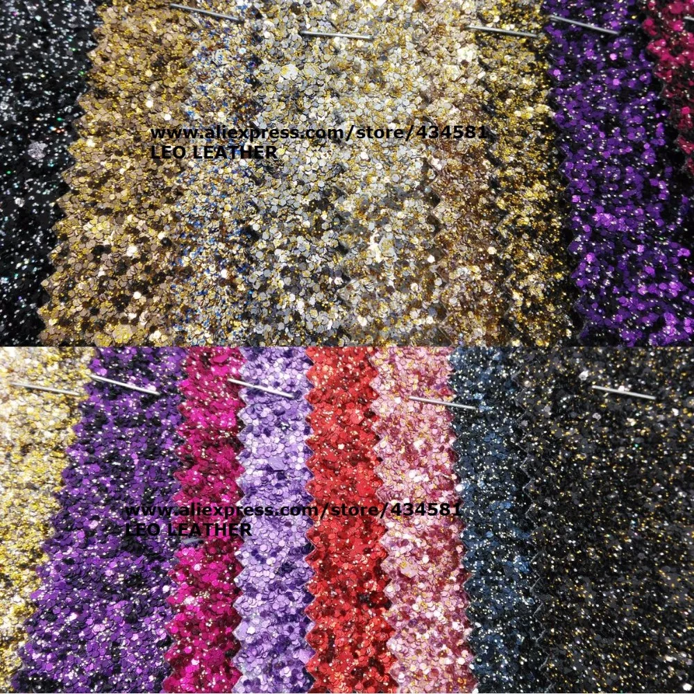 Chunky Glitter Leather Colors high quality PU Glitter Fabric for DIY
