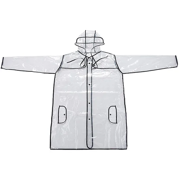 

Transparent Bordered Adult Long Hooded Raincoat Poncho Rainwear (Black)