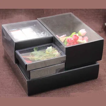 

DIY blank pvc slide box with paper buttom.gift /candy display box pvc cover.multi size cookies/products display pvc box 5pcs