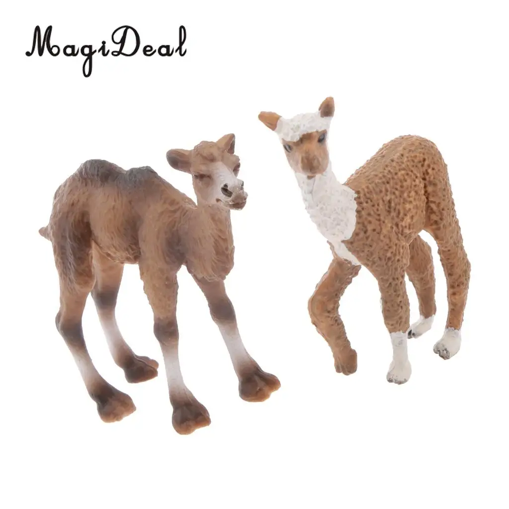 2 Pieces Realistic Wildlife Zoo Animal Camel Alpaca Model Action Figures Playset Kids Children Educational Toy Gift