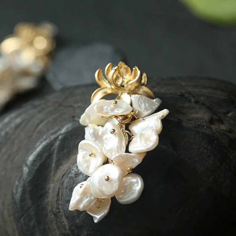 Крыло yuk tak барокко кисточкой сережки с культивированным жемчугом для женщин золото цвет цветок висячие серьги вечерние ювелирные изделия Рождественский подарок