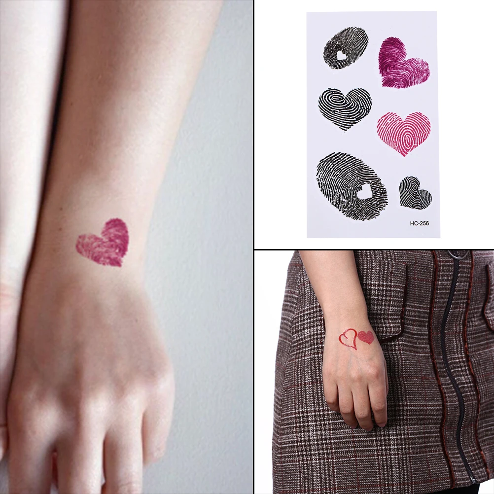 Водонепроницаемые временные фальшивые татуировки наклейки отпечаток пальца дизайн сердечко любовь тело искусство рука нога Татуировка Макияж инструменты