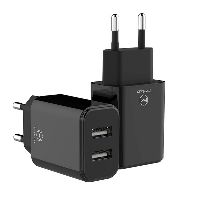 MCDODO, быстрое зарядное устройство для мобильного телефона с 2 портами USB для iPhone XS, samsung, портативное универсальное быстрое зарядное устройство USB, настенный адаптер для путешествий, EU - Тип штекера: 1 pcs Black