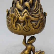 Bi003071 1" Китайский Бронзовый Архат Будда На Pixiu Зверь Тигр Курильница Кадило Статуя