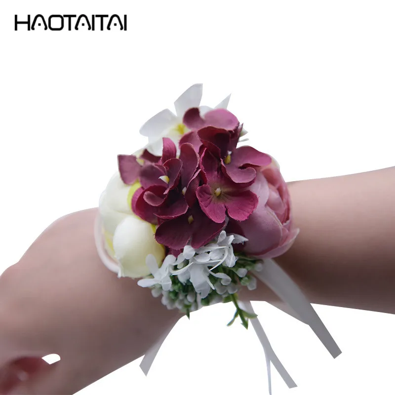 

1 pcs Hot Sale Wrist Corsage Bracelet Bridesmaid Sisters Hand Flowers Wedding Party Bridal Prom Accessories