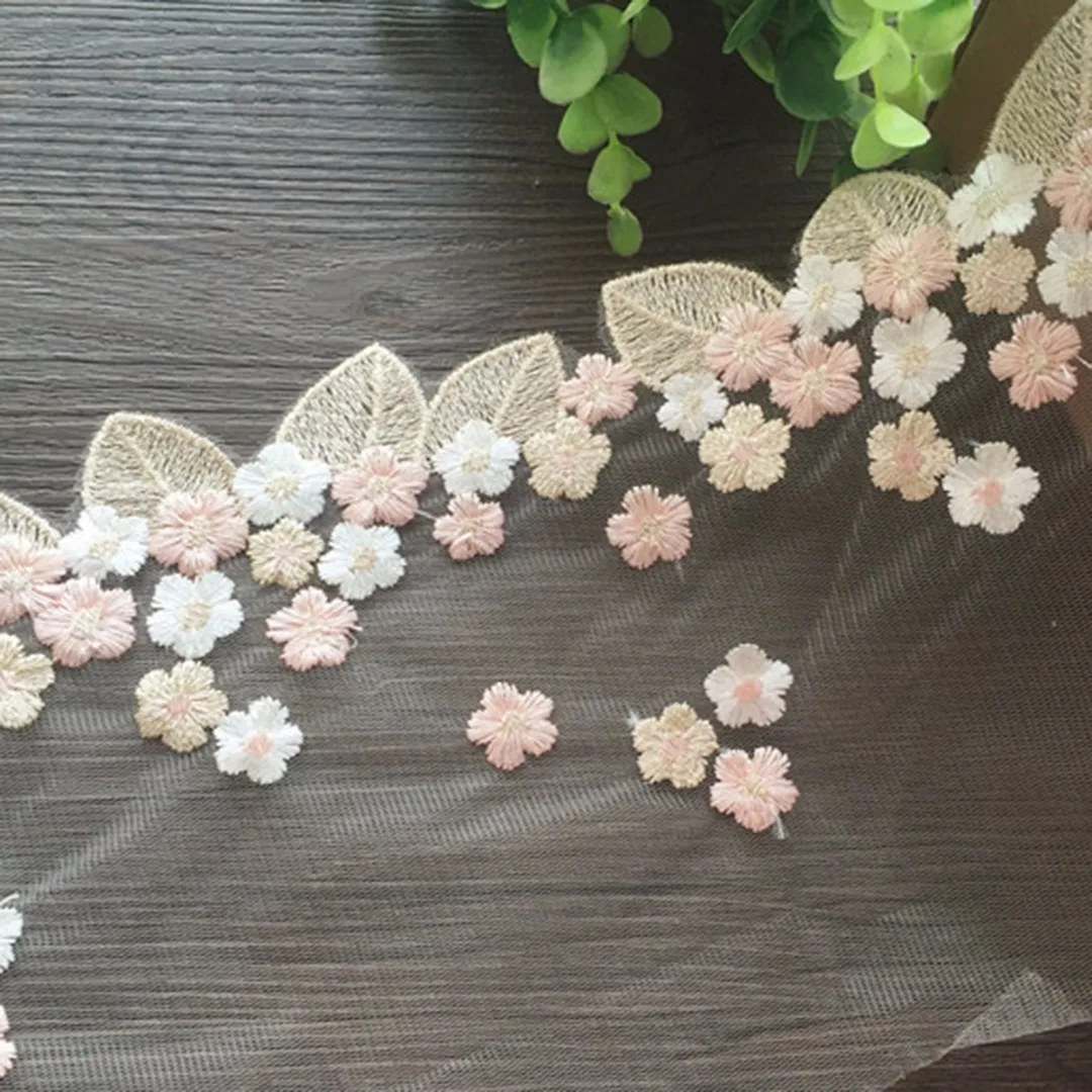 JX-LCLYL New Floral Tulle Lace Trim Ribbon Fabric Flower Embroidery Wedding Trim Sewing