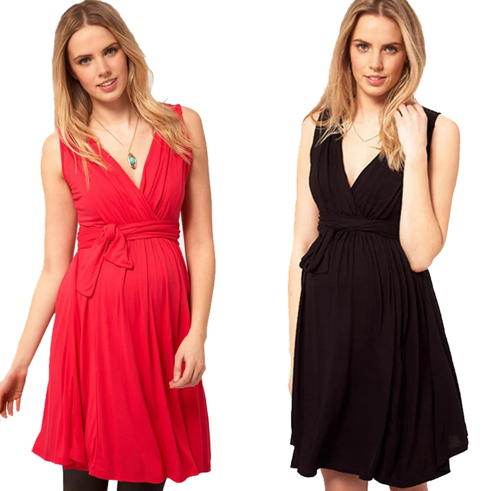 deep red maternity dress