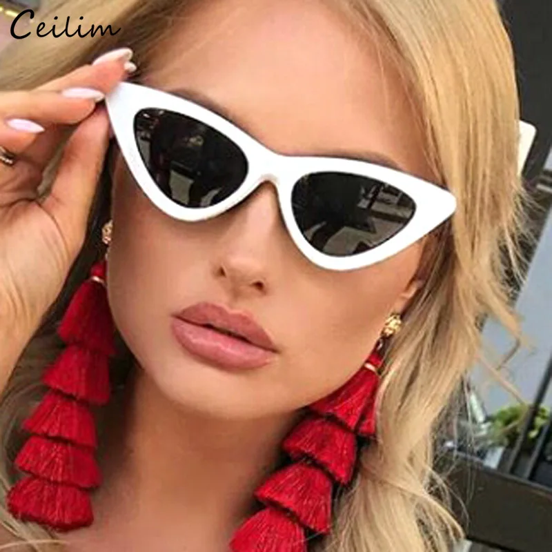 Сексуальные женские солнцезащитные очки "кошачий глаз", черные, белые, пластиковые, солнцезащитные очки, суперзвезда, фирменные, маленькие кошачьи глазки, солнцезащитные очки в стиле ретро, зеркальные очки Oculos