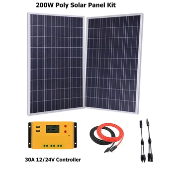 

2pcs 100W Polycrystalline Solar Panel System Kit w/ 30A LCD Controller+Accessories Solar Panels Cell for RV Boat Home