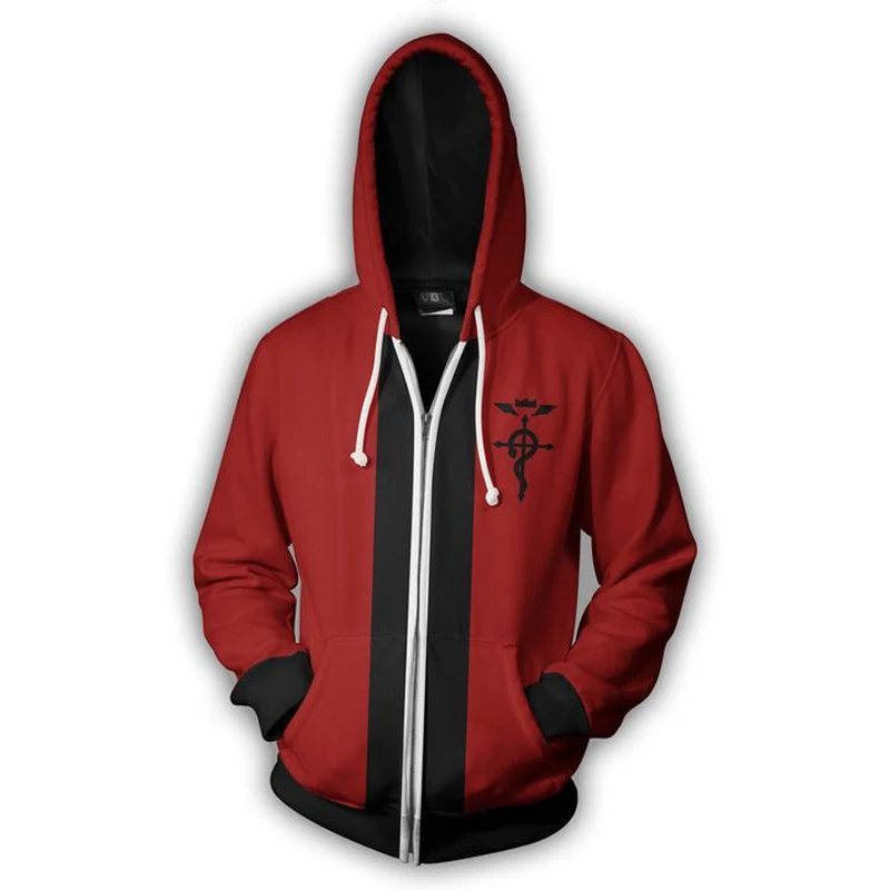 Fullmetal Alchemist Brotherhood Hoodie Edward Elric Men Casual Hoodies Sweatshirts 3D Print Hooded Zipper Coat Outerwear Outfit