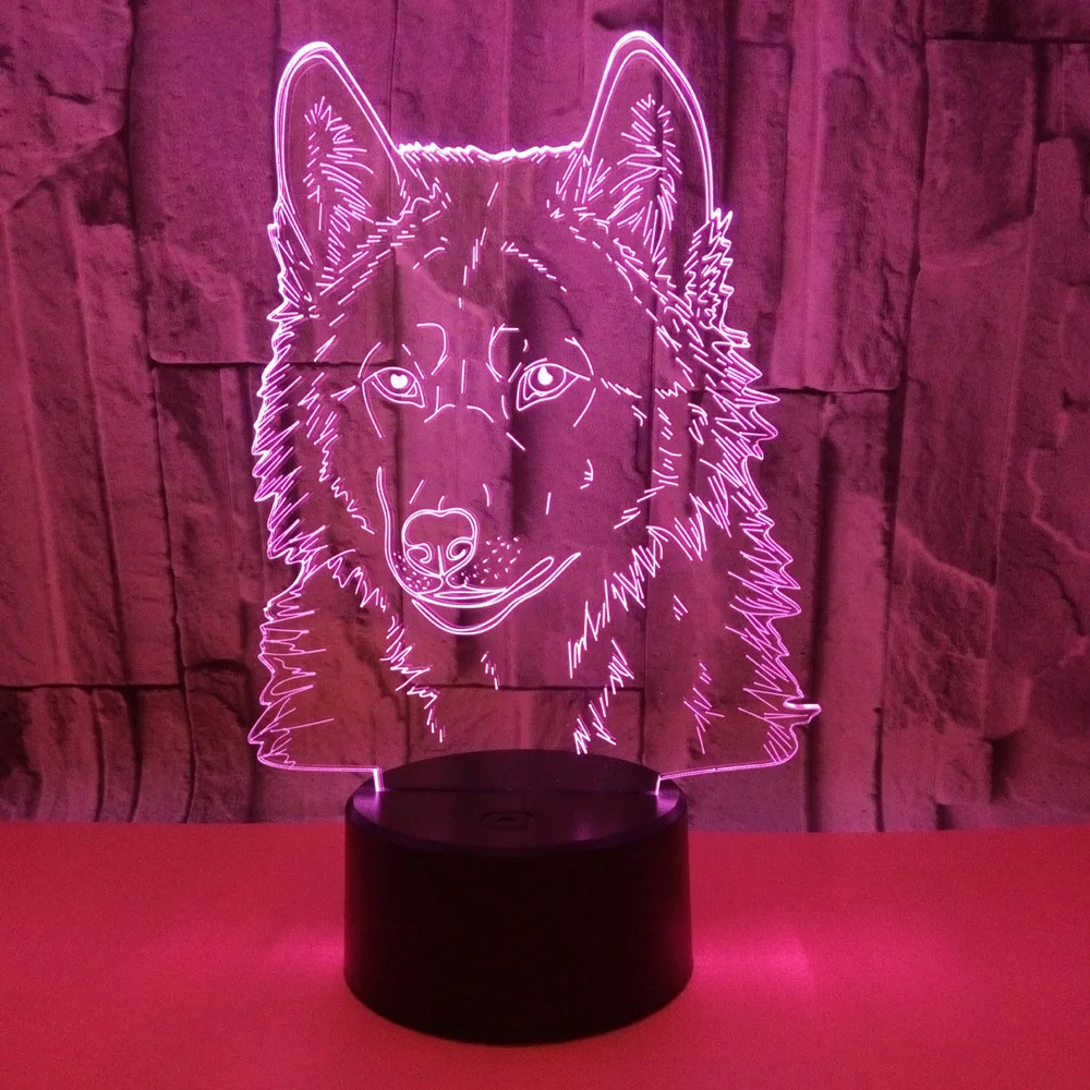 7 цветов лампа светодио дный 3D Визуальный светодиодный ночные светильники для детей волк Touch USB Настольная Lampara лампе сна ночник