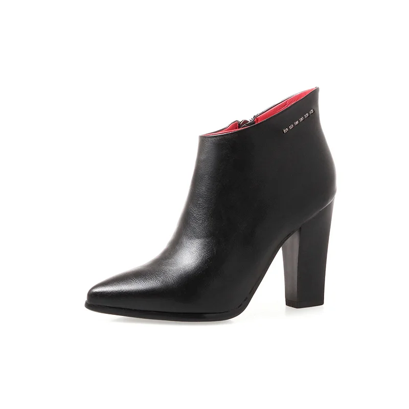 WETKISS/женские ботинки размера плюс 33-43 женские ботильоны на высоком толстом каблуке г. Женская пикантная зимняя обувь на молнии с острым носком - Цвет: Черный