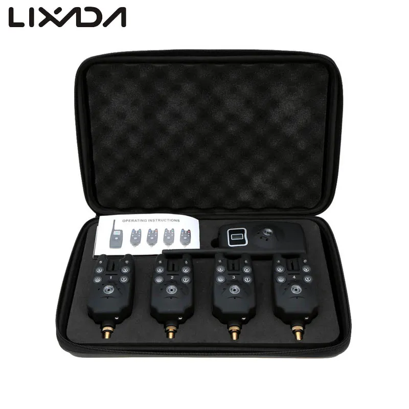 

Lixada Wireless 4+1 LED Fishing Bite Alarm Digital Set 4 Alarm Alert+ 1 Receiver with Case LED Echo Sounder Bite for Carp Pesca