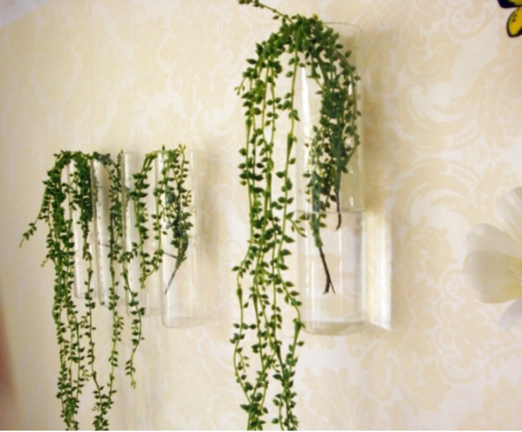 3 Pieces Hanging Glass Vase Plants Flowers Hydroponic Bottle Decor Cylinder 15cm