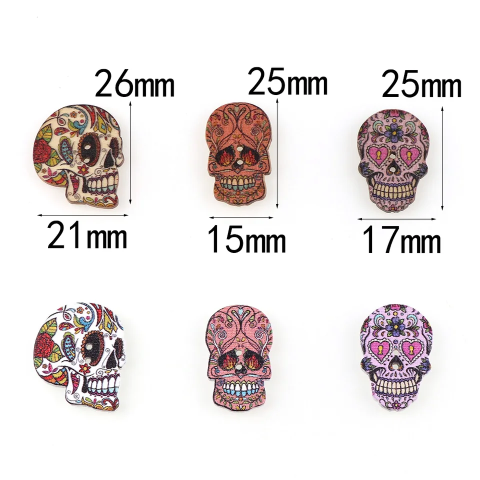 50pcs Wooden Buttons, 1 x 0.7 Inch Skull Shaped Wooden Knot Handmade Colored Drawing Button with 2 Holes Clothing Decoration Accessories (Type B 50pcs Wooden Buttons, 1 x 0.7 Inch Skull Shaped Wooden Knot Handmade Colored Drawing Button with 2 Holes Clothing Decoration Accessories (Type B