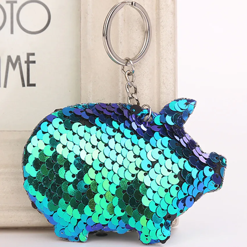 

Cute Chaveiro Pig Keychain Glitter Pompom Sequins Key Chain Gifts for Women Llaveros Mujer Car Bag Accessories Key Ring