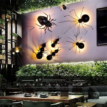 

Art Deco LOFT LED black iron ant wall lights lamps black iron spider beetle wall lamps iron animal insect interesting wall light