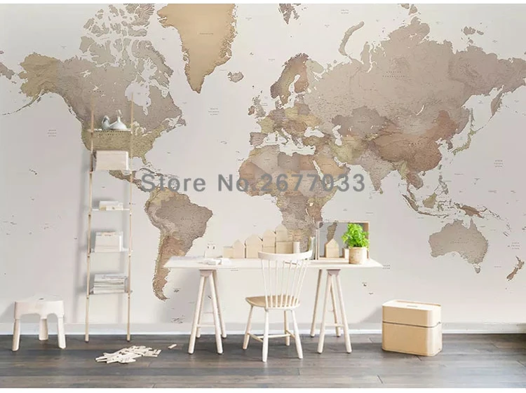 Фото обои Европейский стиль простой ностальгия мир плакат в виде карты живопись для гостиной диван фон домашний декор настенная ткань
