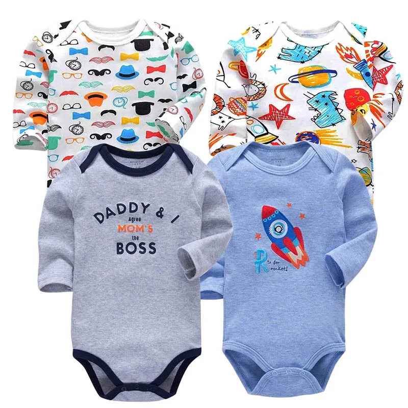 4 шт./лот; боди для новорожденных; одежда с длинными рукавами для малышей 3-24 месяцев; боди для маленьких мальчиков и девочек