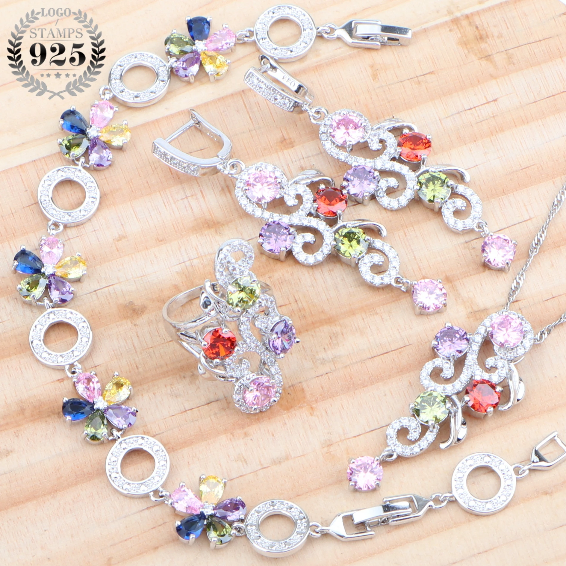 

Cubic Zirconia Bridal Jewelry Sets Silver 925 Jewelry Stone Earrings For Women Necklace Pendant Bracelets Rings Set Gift Box