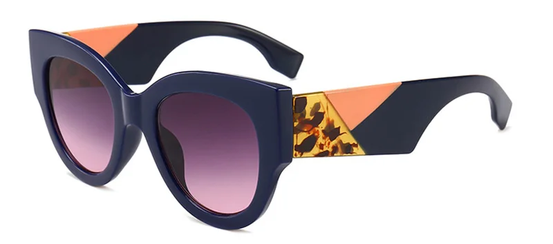 SHAUNA модные разноцветные женские солнцезащитные очки кошачий глаз Ретро Мужские градиентные линзы UV400 - Цвет линз: Navy Grey Gradient