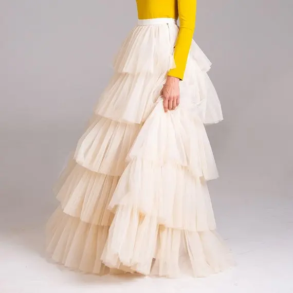 Maxi El Color Suelo Falda Hasta Cintura Capas Mujer Faldas Con Tul Alta Cirlce Picture 2018 Graduación Volantes Completa De qUwUxt6O
