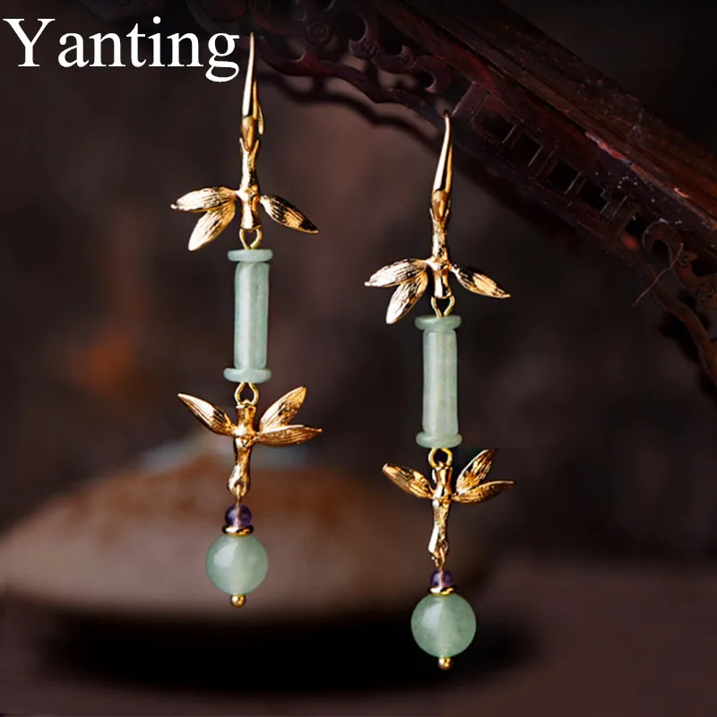 

Yanting Bamboo Earrings Fashion Long Earrings For Women 2018 Women Earring Aventurine Natural Stone Vintage Ethnic Earing 022