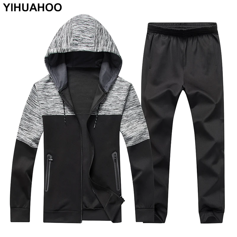 

YIHUAHOO Brand Tracksuit Men Jacket Plus Pants Two Piece Clothing Set Casual Sportswear Sweatshirts Men Track Suit LB-7605