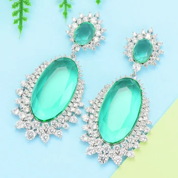 

GODKI 2019 Trendy Green Crystal Earring For Women Elegant korean Dubai Gold Flower Drop Earrings Jewelry Earrings