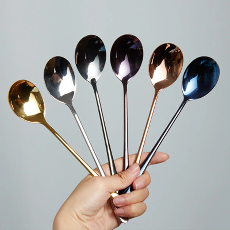 

8 Colors Stainless Steel Spoon With Long Handle Ice Spoon Coffee Spoon Tea Home Kitchen Tableware Spoons Size 21 CM