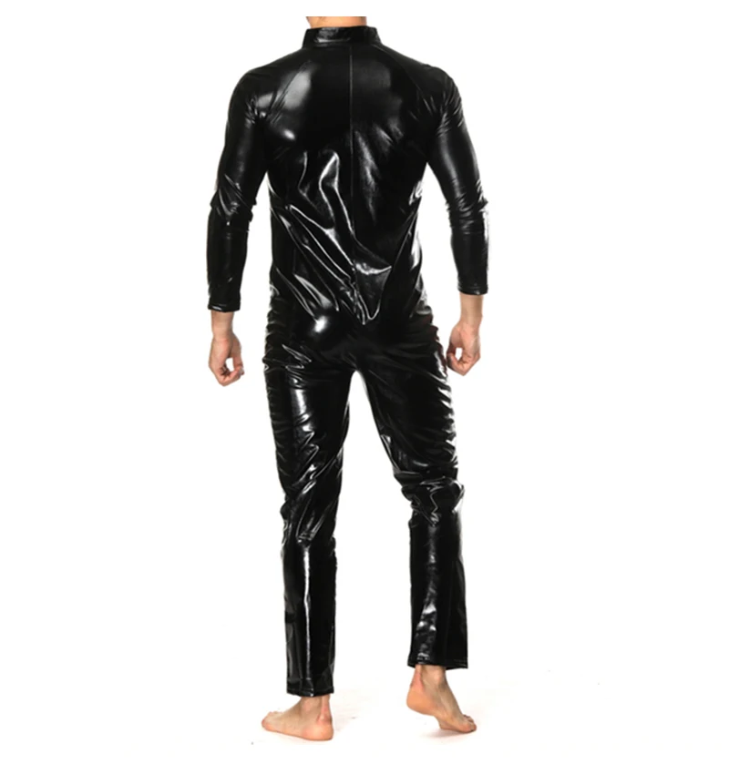 2019 New Sexy Hot Faux Leather Pole dancing Uniform Men's Nightclub Shiny PVC Latex Slim Bodysuit Nightclub prince (8)