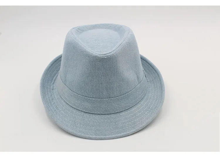 Women Men's Classic  Structured Gangster Trilby Fedora Hat mens panama men fedora hat denim (5)