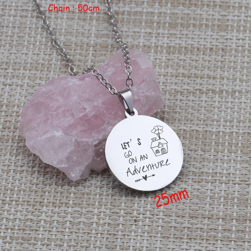 Let's Go On An Adventure Pendant Necklace For Adventurer Jewelry Gift Stainless Steel Mirror Style Holder Exclusive Tag | Украшения и