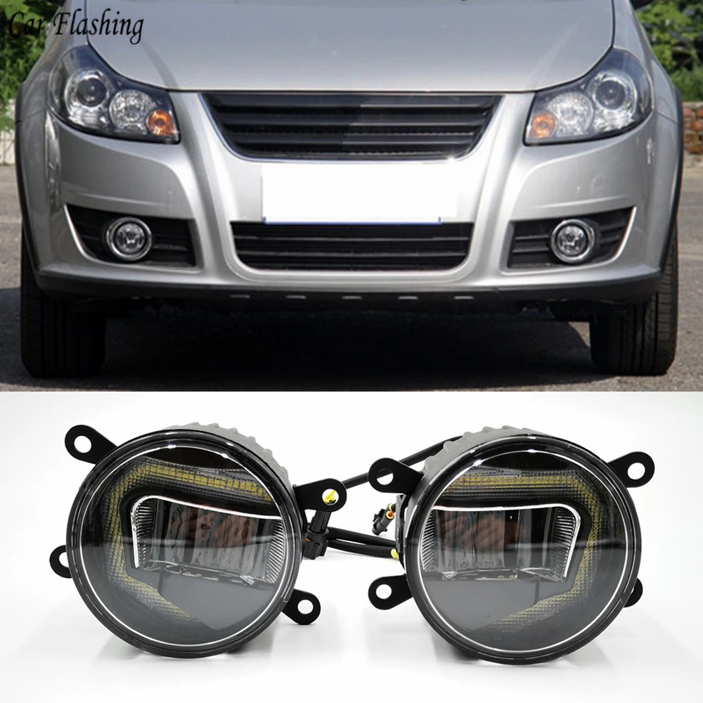 

3-IN-1 Functions Auto LED For Suzuki SX4 2011 - 2017 2018 DRL Daytime Running Light Car Projector Fog Lamp with yellow signal