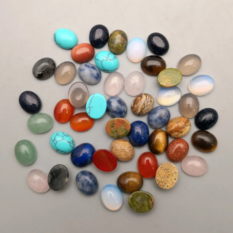 

fashion 50Pcs/lot assorted natural stone Single arc surface flat bottom charm 8x10mm cabochon beads for jewelry Ring accessories