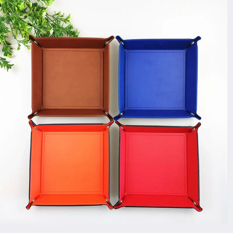 

Foldable Storage Box Desktop PU Leather Quadrilateral Tray DND Dice Key Coin Box