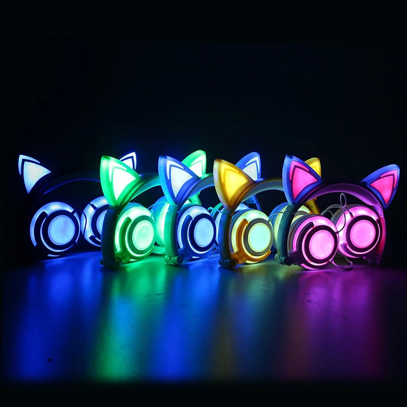 

HATOSTEPED Gaming Headphones Cat Ear Luminous Earphone Foldable Flashing Glowing Headset with LED light For PC Laptop Adult Kids