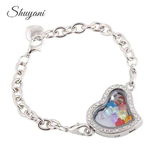 Aliexpress 5pcs Alloy 4colors Heart Floating Locket Alloy 4colors Heart Floating Locket Bracelet With Crystal Birthstone Charms Living Magnetic Gl