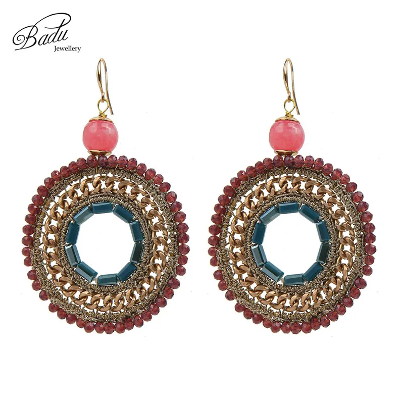 

[Clearance] Badu Natural Stone Crochet Earring Big Statement Dangle Drop Earrings Vintage Fashion Jewelry Wholesale