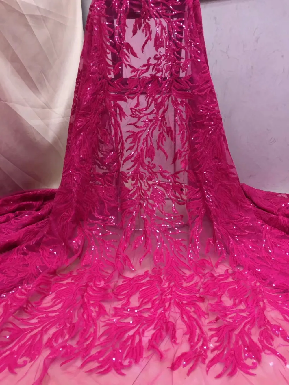 Фуксия Красивая Последняя французская кружевная ткань Цветочная вышитая Тюлевая кружевная африканская ткань с блестками для женской одежды X3