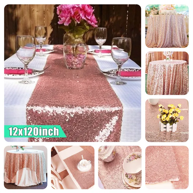 30cmx305cm Rose Gold Sparkly Sequin Sparkly Table Cloth Rose Gold