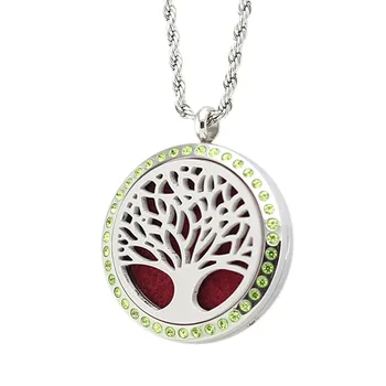 

5PCS 30mm Beautiful Tree Pattern Crystal Stainless Steel perfume Locket Essential Oil Diffuser Locket Pendant