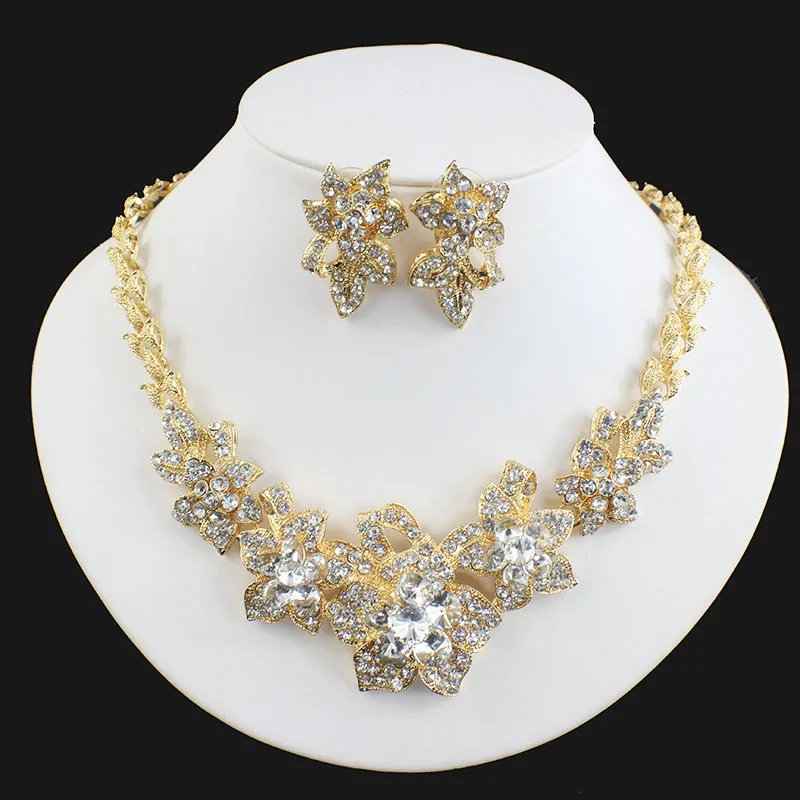 Jiayijiaduo Модный классический свадебный ювелирный набор золотого цвета ожерелье серьги для невесты женские банкетные аксессуары